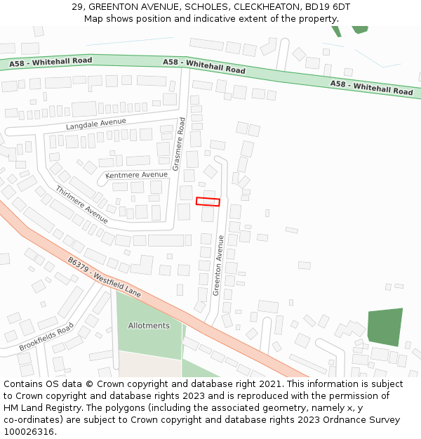 29, GREENTON AVENUE, SCHOLES, CLECKHEATON, BD19 6DT: Location map and indicative extent of plot
