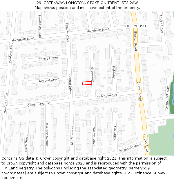 29, GREENWAY, LONGTON, STOKE-ON-TRENT, ST3 2AW: Location map and indicative extent of plot