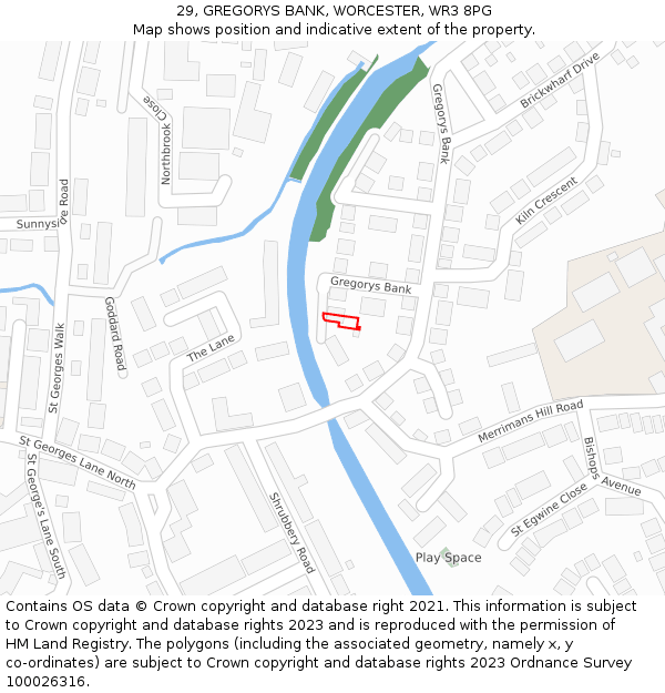 29, GREGORYS BANK, WORCESTER, WR3 8PG: Location map and indicative extent of plot