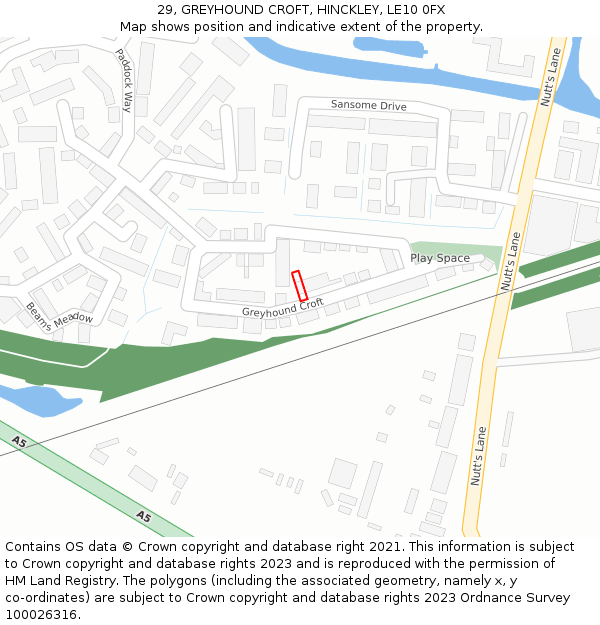 29, GREYHOUND CROFT, HINCKLEY, LE10 0FX: Location map and indicative extent of plot
