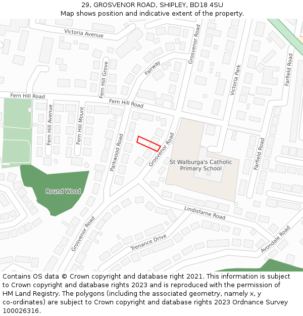 29, GROSVENOR ROAD, SHIPLEY, BD18 4SU: Location map and indicative extent of plot
