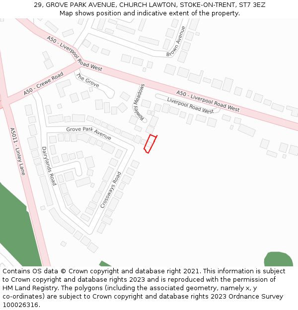 29, GROVE PARK AVENUE, CHURCH LAWTON, STOKE-ON-TRENT, ST7 3EZ: Location map and indicative extent of plot