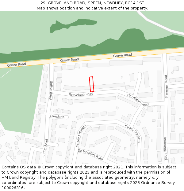 29, GROVELAND ROAD, SPEEN, NEWBURY, RG14 1ST: Location map and indicative extent of plot