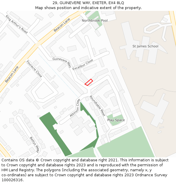 29, GUINEVERE WAY, EXETER, EX4 8LQ: Location map and indicative extent of plot