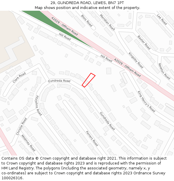 29, GUNDREDA ROAD, LEWES, BN7 1PT: Location map and indicative extent of plot