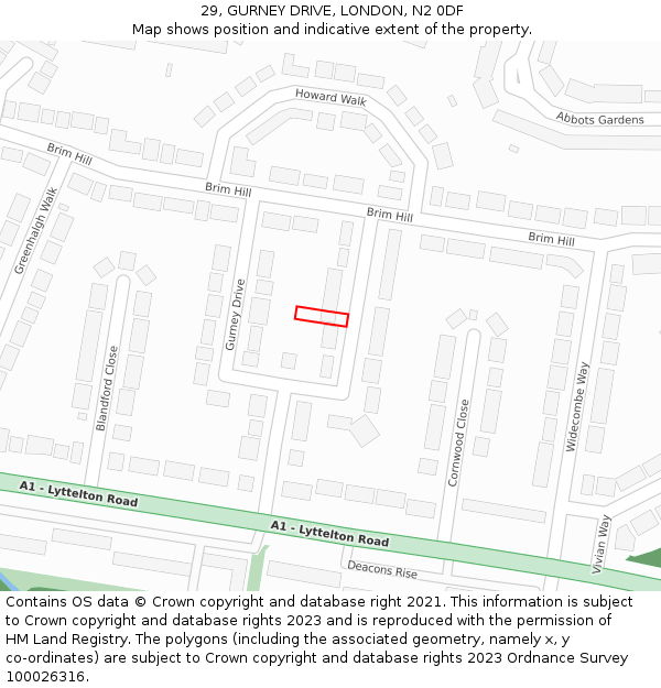 29, GURNEY DRIVE, LONDON, N2 0DF: Location map and indicative extent of plot