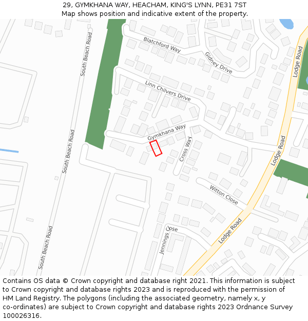 29, GYMKHANA WAY, HEACHAM, KING'S LYNN, PE31 7ST: Location map and indicative extent of plot
