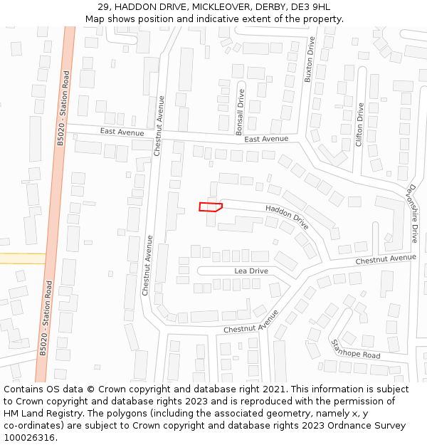 29, HADDON DRIVE, MICKLEOVER, DERBY, DE3 9HL: Location map and indicative extent of plot