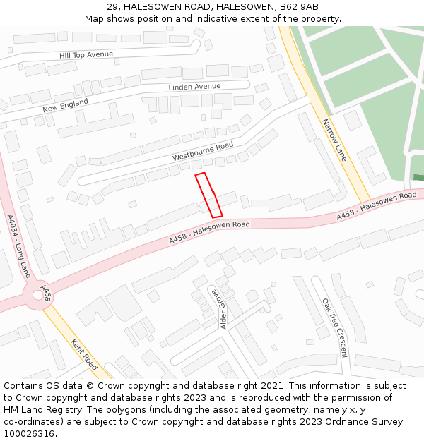 29, HALESOWEN ROAD, HALESOWEN, B62 9AB: Location map and indicative extent of plot
