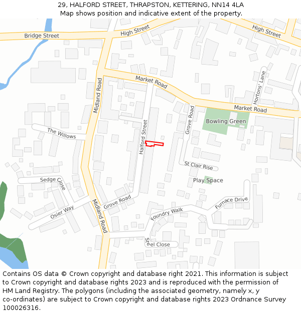 29, HALFORD STREET, THRAPSTON, KETTERING, NN14 4LA: Location map and indicative extent of plot