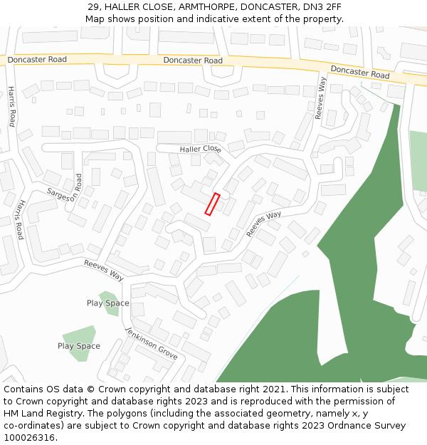 29, HALLER CLOSE, ARMTHORPE, DONCASTER, DN3 2FF: Location map and indicative extent of plot