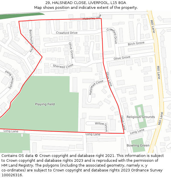 29, HALSNEAD CLOSE, LIVERPOOL, L15 8GA: Location map and indicative extent of plot
