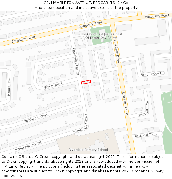 29, HAMBLETON AVENUE, REDCAR, TS10 4GX: Location map and indicative extent of plot