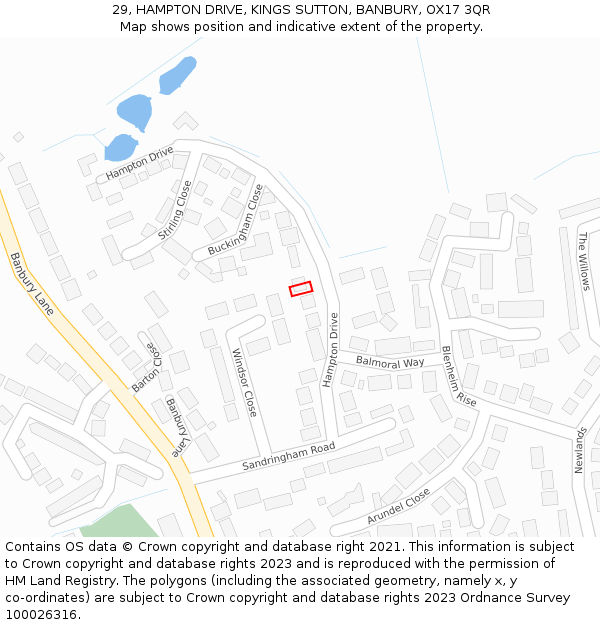 29, HAMPTON DRIVE, KINGS SUTTON, BANBURY, OX17 3QR: Location map and indicative extent of plot
