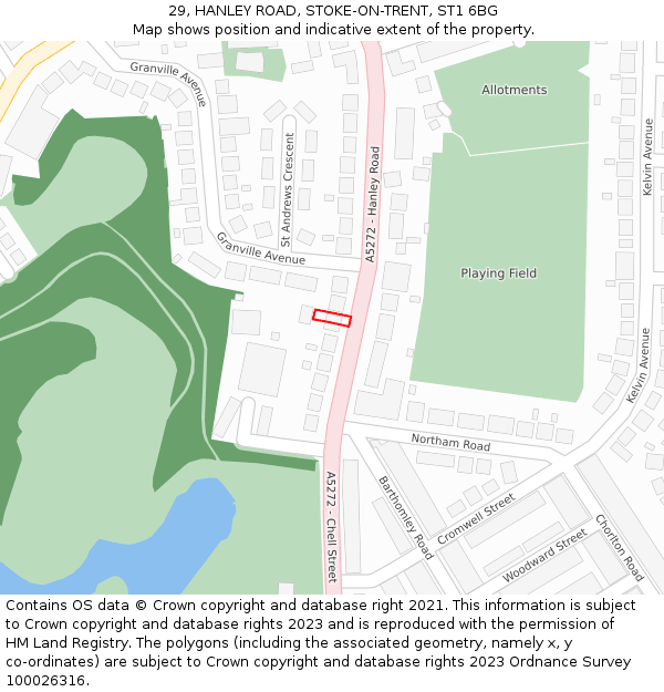 29, HANLEY ROAD, STOKE-ON-TRENT, ST1 6BG: Location map and indicative extent of plot