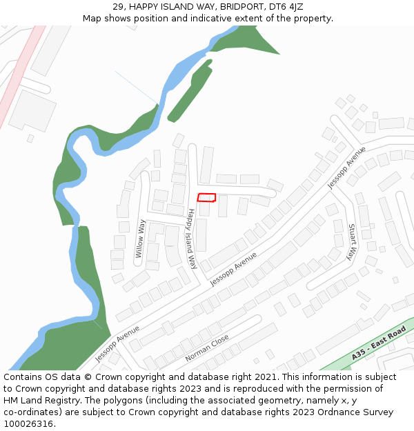 29, HAPPY ISLAND WAY, BRIDPORT, DT6 4JZ: Location map and indicative extent of plot
