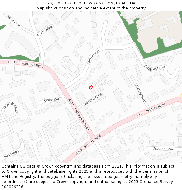 29, HARDING PLACE, WOKINGHAM, RG40 1BX: Location map and indicative extent of plot
