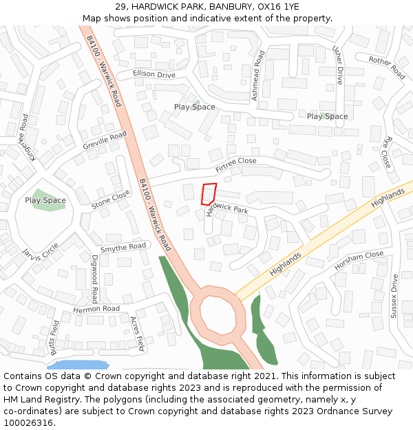 29, HARDWICK PARK, BANBURY, OX16 1YE: Location map and indicative extent of plot