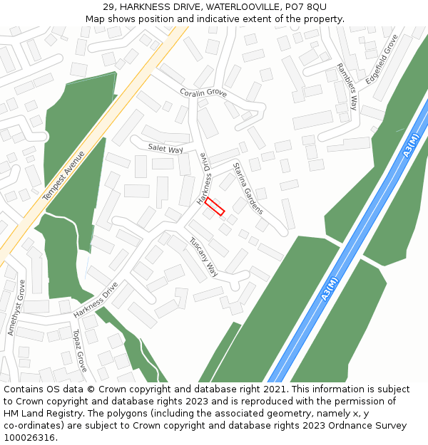 29, HARKNESS DRIVE, WATERLOOVILLE, PO7 8QU: Location map and indicative extent of plot