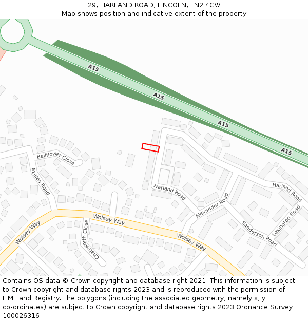 29, HARLAND ROAD, LINCOLN, LN2 4GW: Location map and indicative extent of plot