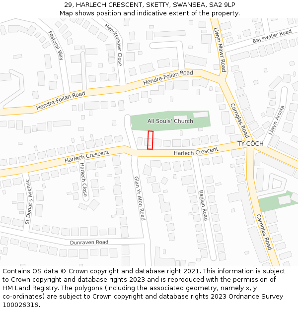 29, HARLECH CRESCENT, SKETTY, SWANSEA, SA2 9LP: Location map and indicative extent of plot