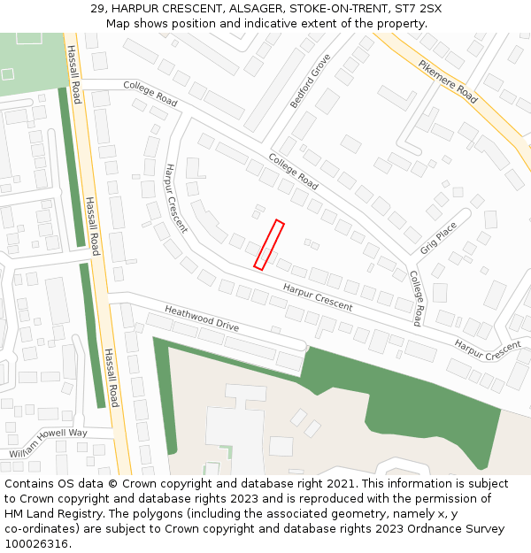 29, HARPUR CRESCENT, ALSAGER, STOKE-ON-TRENT, ST7 2SX: Location map and indicative extent of plot