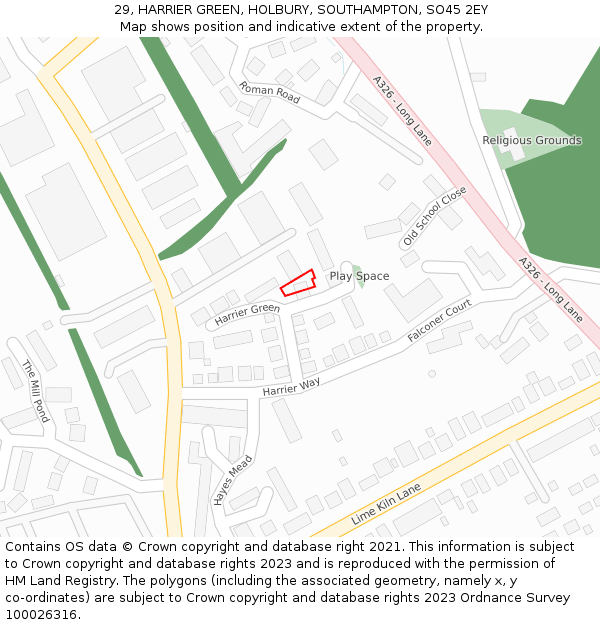 29, HARRIER GREEN, HOLBURY, SOUTHAMPTON, SO45 2EY: Location map and indicative extent of plot