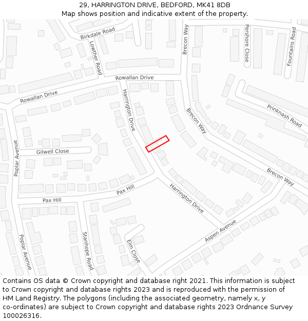 29, HARRINGTON DRIVE, BEDFORD, MK41 8DB: Location map and indicative extent of plot