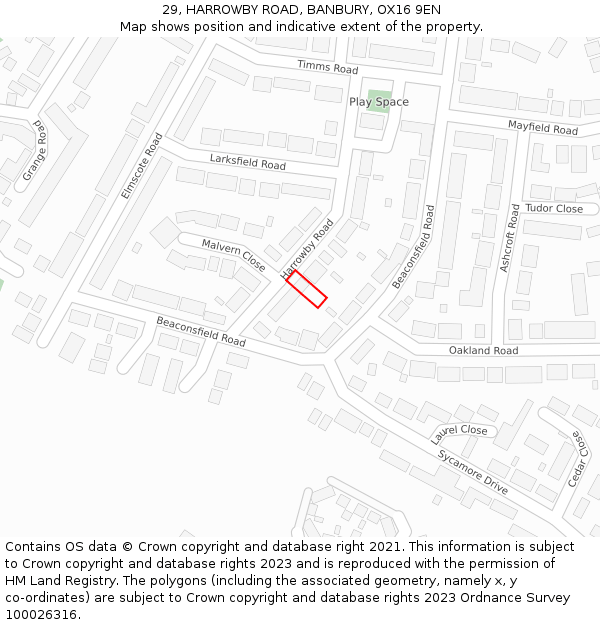 29, HARROWBY ROAD, BANBURY, OX16 9EN: Location map and indicative extent of plot