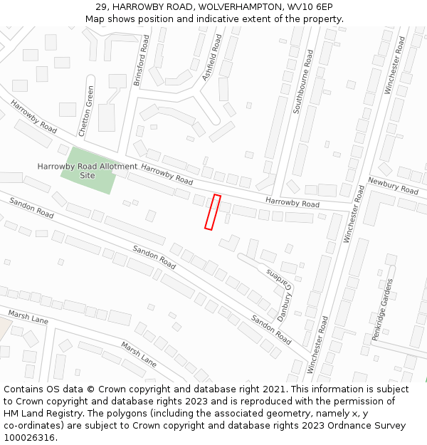 29, HARROWBY ROAD, WOLVERHAMPTON, WV10 6EP: Location map and indicative extent of plot