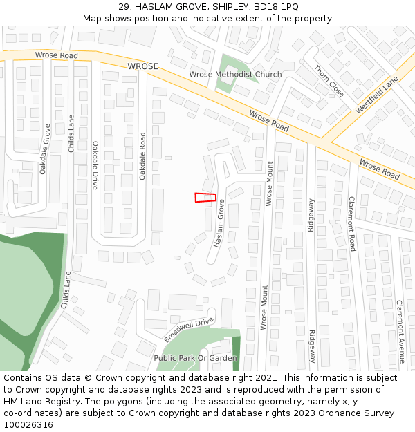 29, HASLAM GROVE, SHIPLEY, BD18 1PQ: Location map and indicative extent of plot