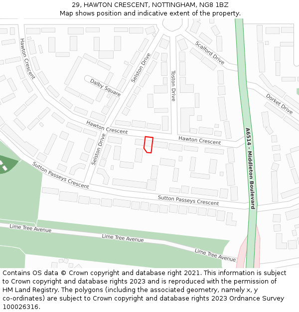 29, HAWTON CRESCENT, NOTTINGHAM, NG8 1BZ: Location map and indicative extent of plot