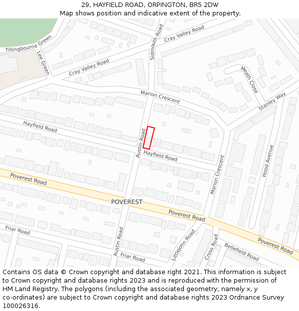 29, HAYFIELD ROAD, ORPINGTON, BR5 2DW: Location map and indicative extent of plot