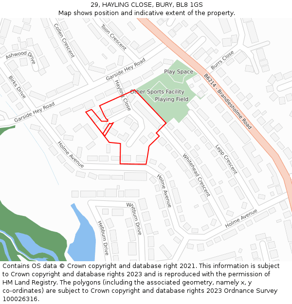 29, HAYLING CLOSE, BURY, BL8 1GS: Location map and indicative extent of plot