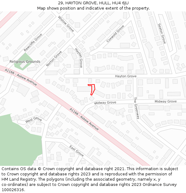 29, HAYTON GROVE, HULL, HU4 6JU: Location map and indicative extent of plot