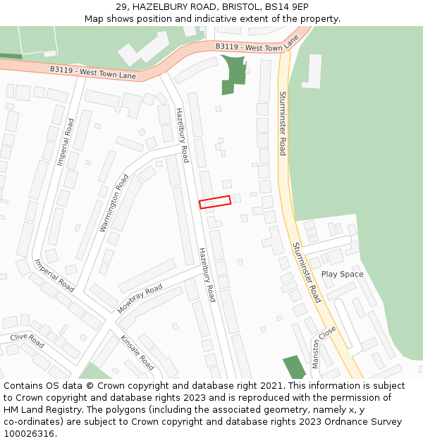 29, HAZELBURY ROAD, BRISTOL, BS14 9EP: Location map and indicative extent of plot