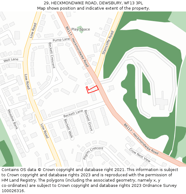 29, HECKMONDWIKE ROAD, DEWSBURY, WF13 3PL: Location map and indicative extent of plot