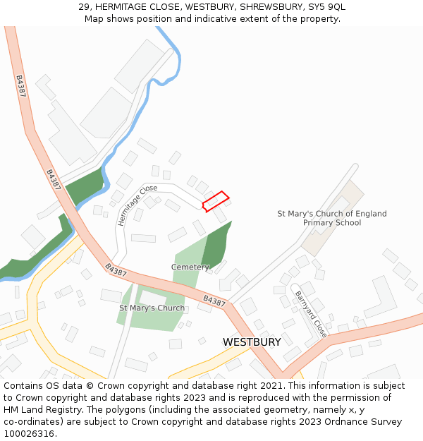 29, HERMITAGE CLOSE, WESTBURY, SHREWSBURY, SY5 9QL: Location map and indicative extent of plot