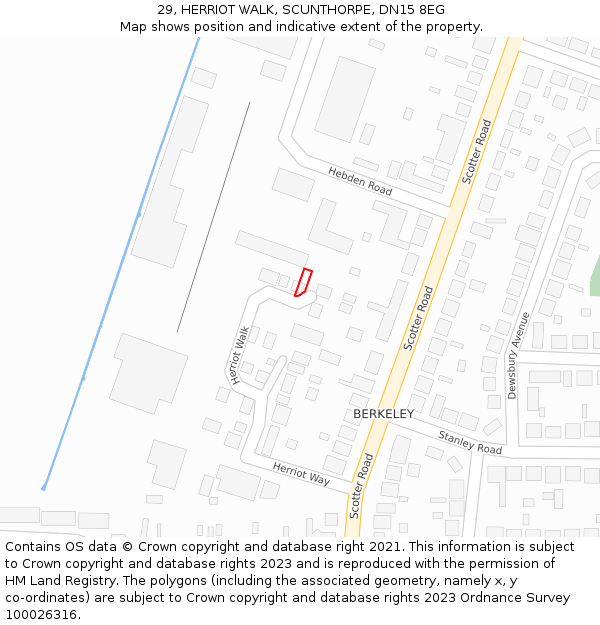 29, HERRIOT WALK, SCUNTHORPE, DN15 8EG: Location map and indicative extent of plot
