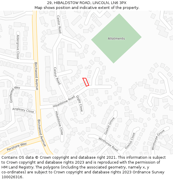 29, HIBALDSTOW ROAD, LINCOLN, LN6 3PX: Location map and indicative extent of plot