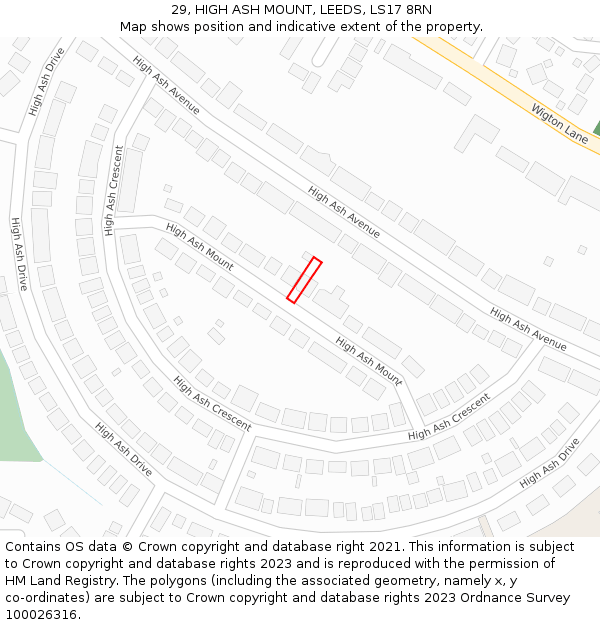 29, HIGH ASH MOUNT, LEEDS, LS17 8RN: Location map and indicative extent of plot