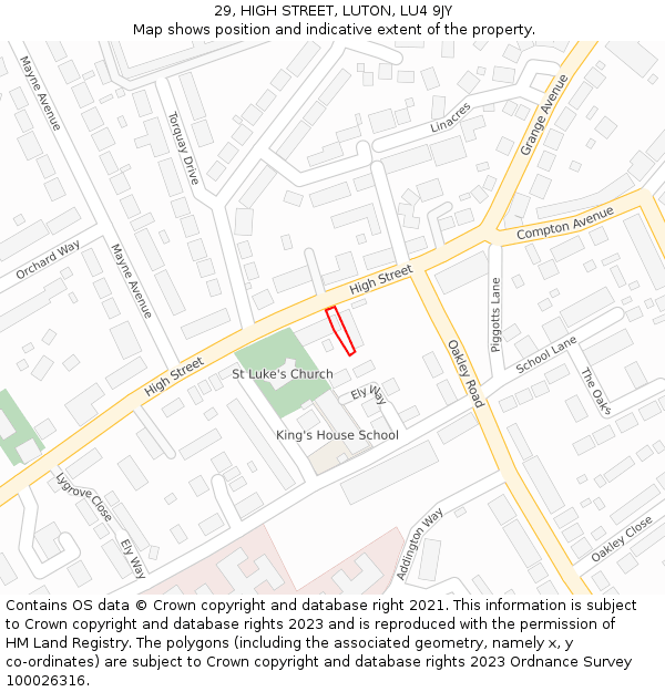 29, HIGH STREET, LUTON, LU4 9JY: Location map and indicative extent of plot