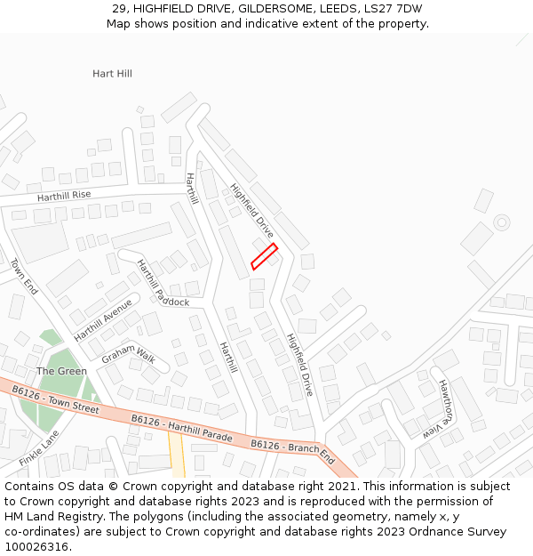 29, HIGHFIELD DRIVE, GILDERSOME, LEEDS, LS27 7DW: Location map and indicative extent of plot