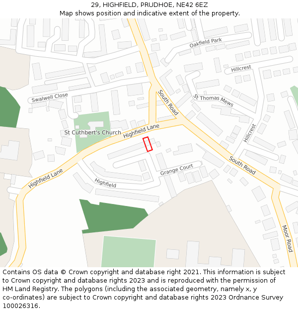 29, HIGHFIELD, PRUDHOE, NE42 6EZ: Location map and indicative extent of plot