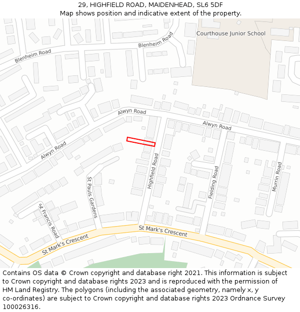 29, HIGHFIELD ROAD, MAIDENHEAD, SL6 5DF: Location map and indicative extent of plot