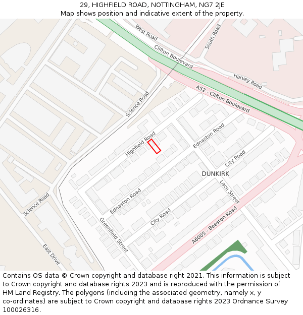 29, HIGHFIELD ROAD, NOTTINGHAM, NG7 2JE: Location map and indicative extent of plot