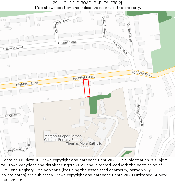 29, HIGHFIELD ROAD, PURLEY, CR8 2JJ: Location map and indicative extent of plot