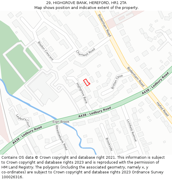 29, HIGHGROVE BANK, HEREFORD, HR1 2TA: Location map and indicative extent of plot
