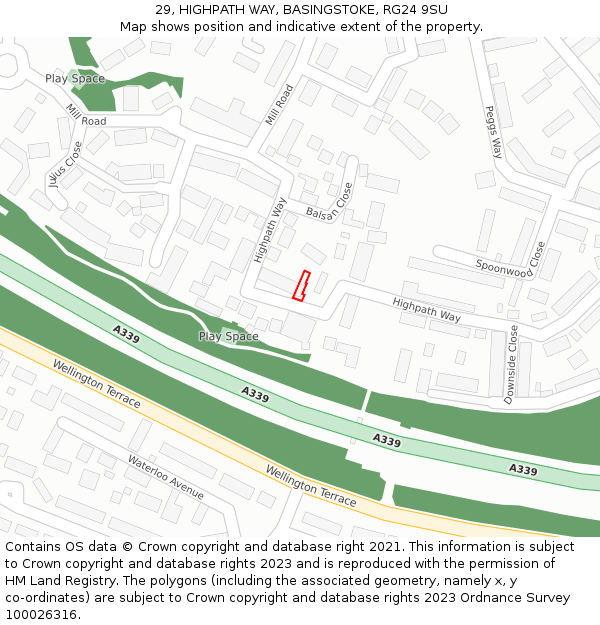 29, HIGHPATH WAY, BASINGSTOKE, RG24 9SU: Location map and indicative extent of plot