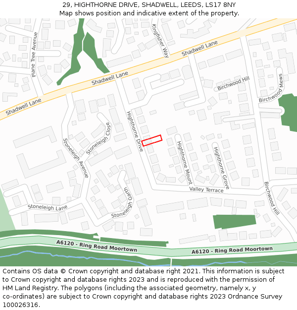 29, HIGHTHORNE DRIVE, SHADWELL, LEEDS, LS17 8NY: Location map and indicative extent of plot
